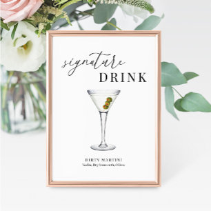 Modern Elegant Vattenfärg Namnteckning Drink-tecke