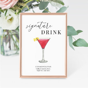 Modern Elegant Vattenfärg Namnteckning Drink-tecke