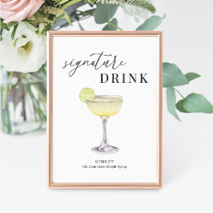 Modern Elegant Vattenfärg Namnteckning Drink-tecke