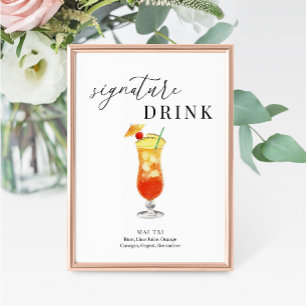 Modern Elegant Vattenfärg Namnteckning Drink-tecke