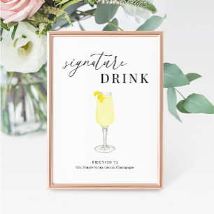 Modern Elegant Vattenfärg Namnteckning Drink-tecke
