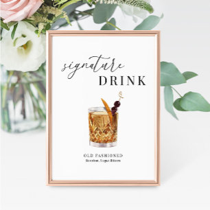 Modern Elegant Vattenfärg Namnteckning Drink-tecke
