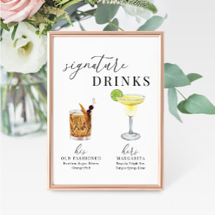 Modern Elegant Vattenfärg Namnteckning Drinks-teck