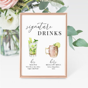 Modern Elegant Vattenfärg Namnteckning Drinks-teck