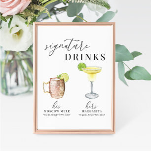 Modern Elegant Vattenfärg Namnteckning Drinks-teck