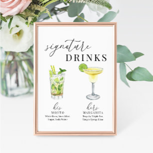 Modern Elegant Vattenfärg Namnteckning Drinks-teck