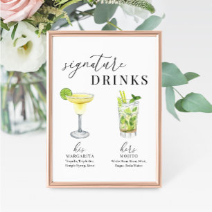 Modern Elegant Vattenfärg Namnteckning Drinks-teck