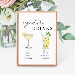 Modern Elegant Vattenfärg Namnteckning Drinks-teck
