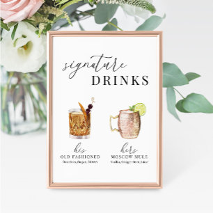 Modern Elegant Vattenfärg Namnteckning Drinks-teck