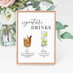 Modern Elegant Vattenfärg Namnteckning Drinks-teck