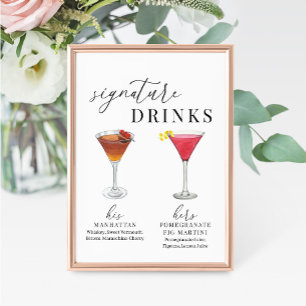 Modern Elegant Vattenfärg Namnteckning Drinks-teck