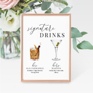 Modern Elegant Vattenfärg Namnteckning Drinks-teck