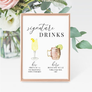 Modern Elegant Vattenfärg Namnteckning Drinks-teck