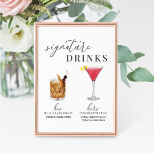 Modern Elegant Vattenfärg Namnteckning Drinks-teck