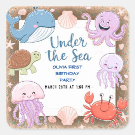 Modern elegant vattenfärg under Havets födelsedag2 Fyrkantigt Klistermärke