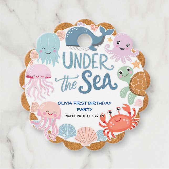 Modern elegant vattenfärg under Havsfödelsedag4 Gåvor Etiketter (Framsida)