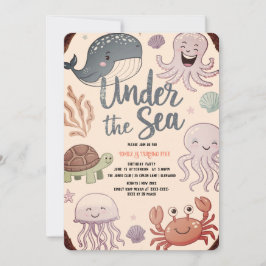 Modern elegant vattenfärg under Havsfödelsedag 8 Inbjudningar