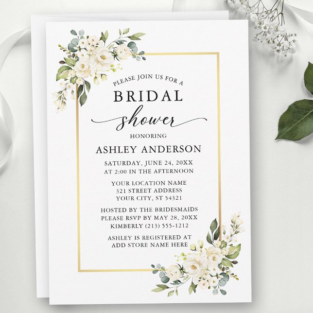 Modern Elegant Vattenfärgrosor Bröllopsdusch Inbjudningar (Customize to add text to back of card.)