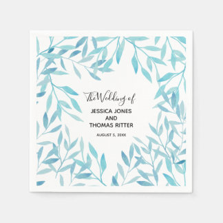 Modern Elegant, vattenfärgsblå Blommigt Pappersservett