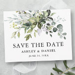 Modern Elegant - vattenfärgsGrekland Spara datum Vykort<br><div class="desc">Modern Elegant Watercolor Botanical Grey Bröllop Förlovning Announcement Rädd Postkort för datum omfattar eukalyptus löv,  grönt botaniskt löv,  dammblått löv och andra vackra botaniska grejer.</div>