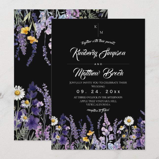 Modern & Elegant Vildblomma Rustik Bröllop Inbjudningar (Fram/baksida)