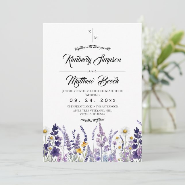 Modern & Elegant Vildblomma Rustik Bröllop Inbjudningar (Stående Fram)