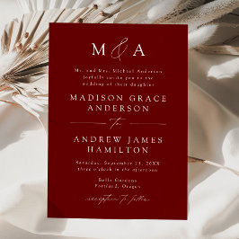 Modern Elegant Vinröd Monogram Bröllop Inbjudningar