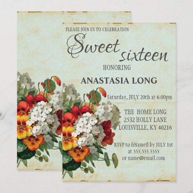 Modern, Elegant Vintage Flowers Spara Datumet (Fram/baksida)
