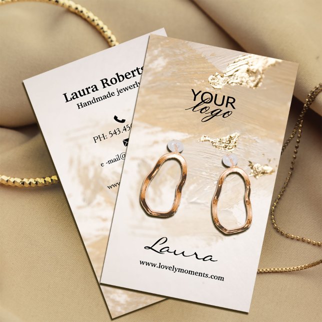 Modern Elegant Visning för guldfärgning Visitkort (Modern Elegant Gold Foil Earring Display Business Card #zazzlemade #goldfoil #abstractearringdisplay)