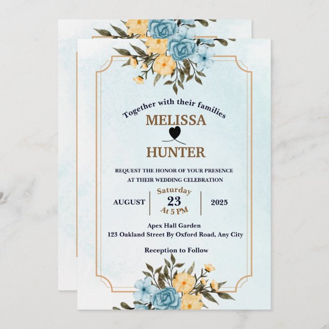 Modern Elegant Vit Blommigt Vattenfärg Bröllop Inbjudningar (Fram/baksida)