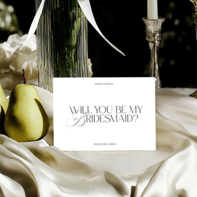 Modern Elegant Vit Brudtärna Förfrågan Kort (Modern Elegant White Bridesmaid Proposal Card)