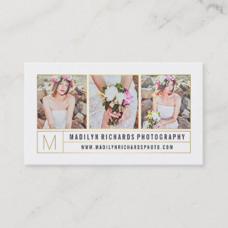 Modern elegant, vit chic guld linjer-fotografi visitkort