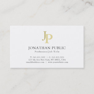 Modern Elegant Vit enkel Monogram Plain Visitkort