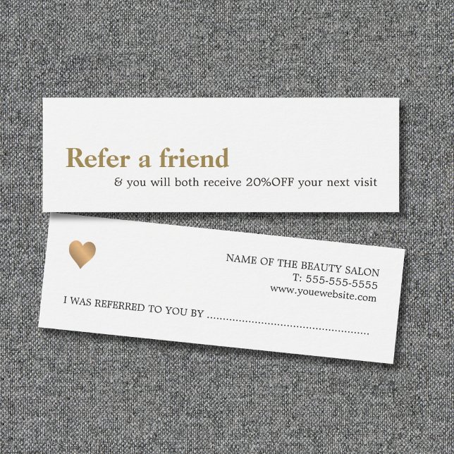 Modern Elegant Vit Falsk Guld Skönhetsrekommendati Litet Visitkort (Skapare uppladdad)