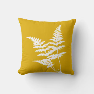 Modern Elegant Vit Fern på Mustard-Gult Kudde