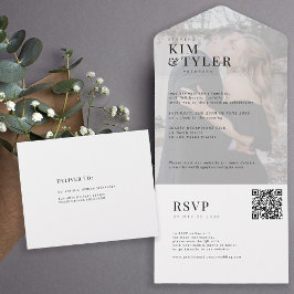 Modern elegant, vit foto QR OSA bröllop