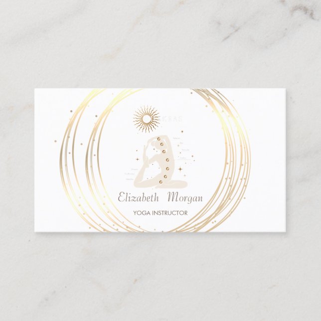 Modern Elegant Vit, Guld Cirklar Yoga Flicka Visitkort (Framsida)
