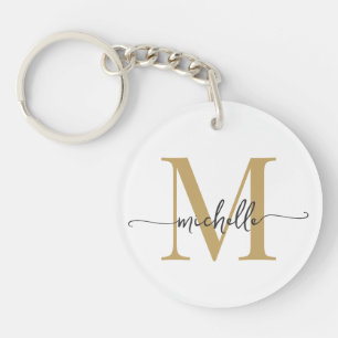 Modern Elegant Vit Guld Monogram Namn Skrift