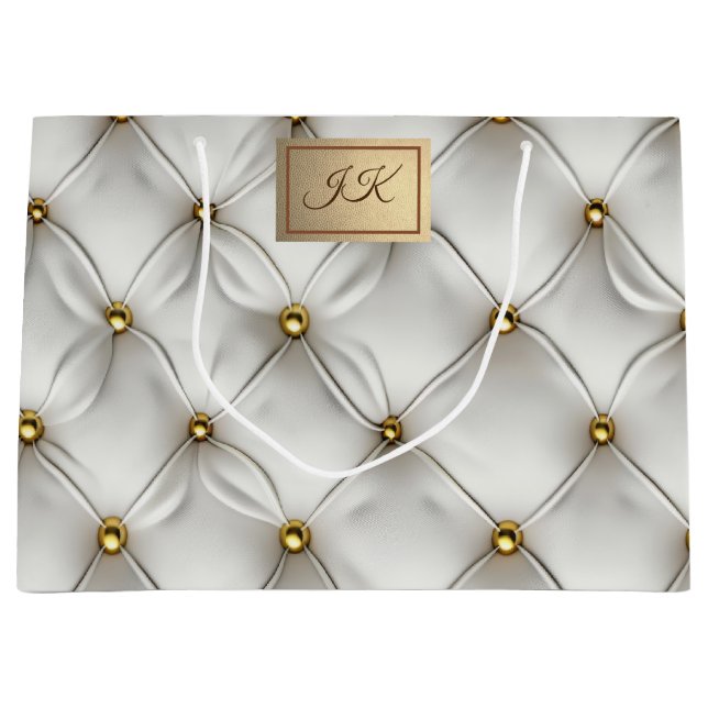 Modern Elegant Vit Läder Tufted Guld (Framsidan)