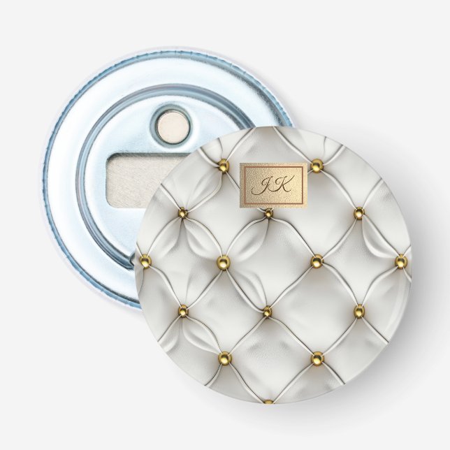 Modern Elegant Vit Läder Tufted Guld Flasköppnare (Framsidan)