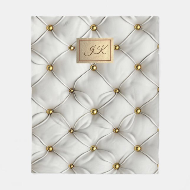 Modern Elegant Vit Läder Tufted Guld Fleecefilt (Framsidan)