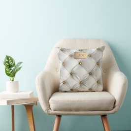 Modern Elegant Vit Läder Tufted Guld Kudde
