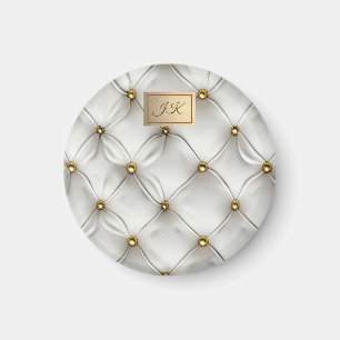 Modern Elegant Vit Läder Tufted Guld Magnet