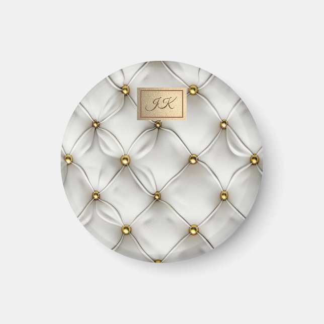 Modern Elegant Vit Läder Tufted Guld Magnet (Framsidan)