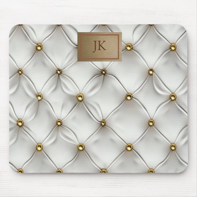 Modern Elegant Vit Läder Tufted Guld Musmatta (Framsidan)