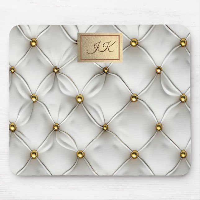Modern Elegant Vit Läder Tufted Guld Musmatta (Framsidan)