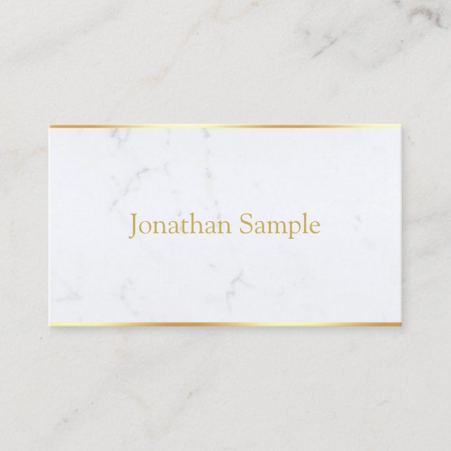 Modern Elegant - vit marble Guld-textmall Visitkort (Framsida)