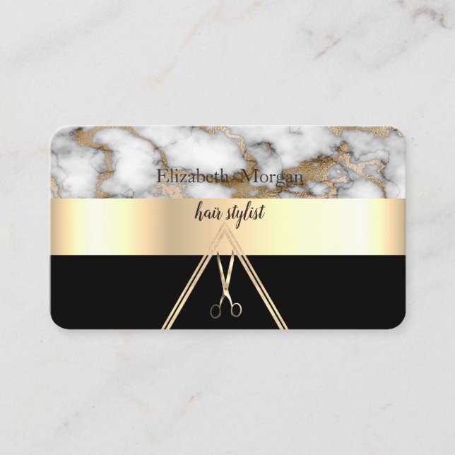 Modern Elegant Vit Marmor Svart, Guld, Saxar Visitkort (Framsida)
