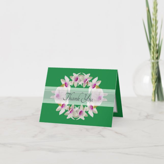 Modern Elegant Vit Orkidé Lei Blommig Tacksamhet Tack Kort (Framsida)