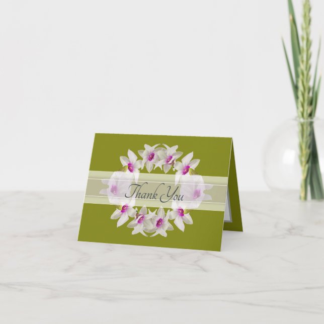 Modern Elegant Vit Orkidé Lei Blommig Tacksamhet Tack Kort (Framsida)